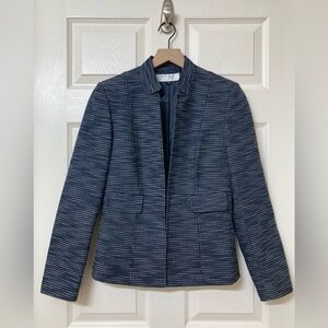 Tahari Navy Blue Collarless Blazer Jacket 4 Business Casual Office Preppy Winter